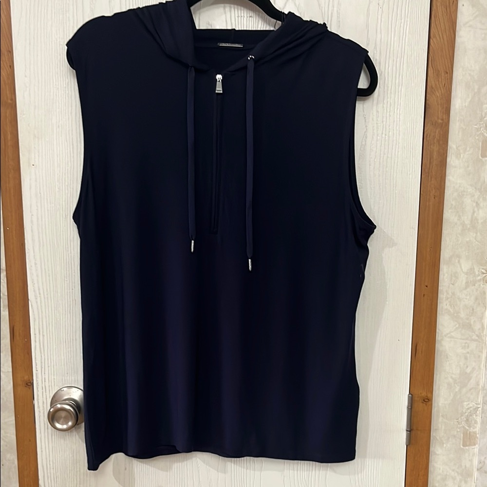 Elie Tahari Blue Sleeveless Hoodie Top